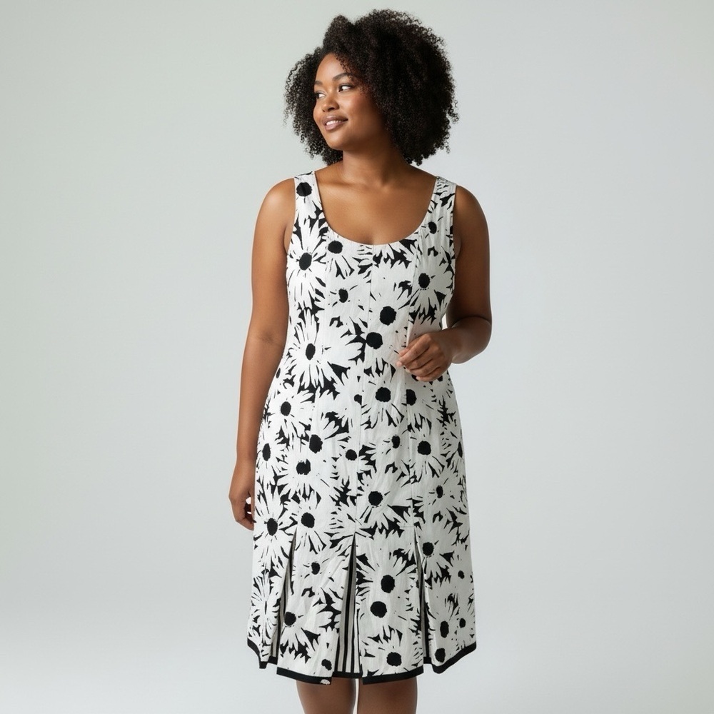 Talbot’s Black and White Floral Sleeveless Fit and Flare Dress size 14. Plus